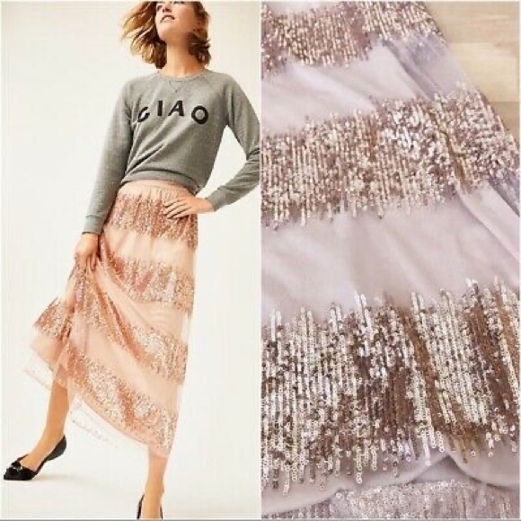 Anthropologie Eva Franco Revelry Skirt Sequin Midi 10 12 Free People Farm Rio - Picture 3 of 7